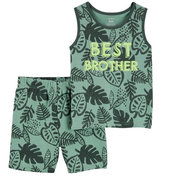 Baby Boys Carter's BEST BROTHER Short Set Size 12 18 24 months Jungle Green  NWT - Picture 1 of 4